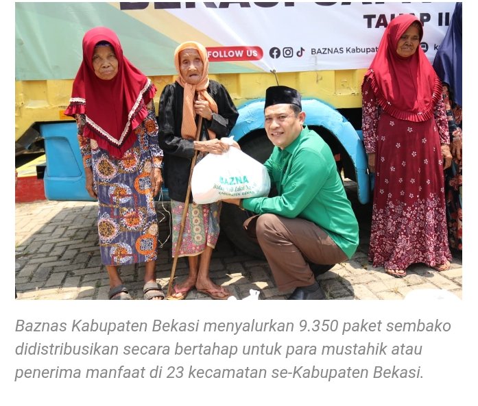 Baznas Salurkan Paket Sembako Lewat Program “Bekasi Senyum” untuk Warga Kurang Mampu di Tiap Kecamatan