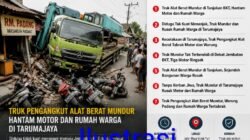 Kecelakaan di Tarumajaya, Truk Pengangkut Alat Berat Tabrak Motor dan Warung