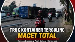 Truk Kontainer Terguling di Rengas Bandung, Arus Lalu Lintas Bekasi Karawang Macet Total